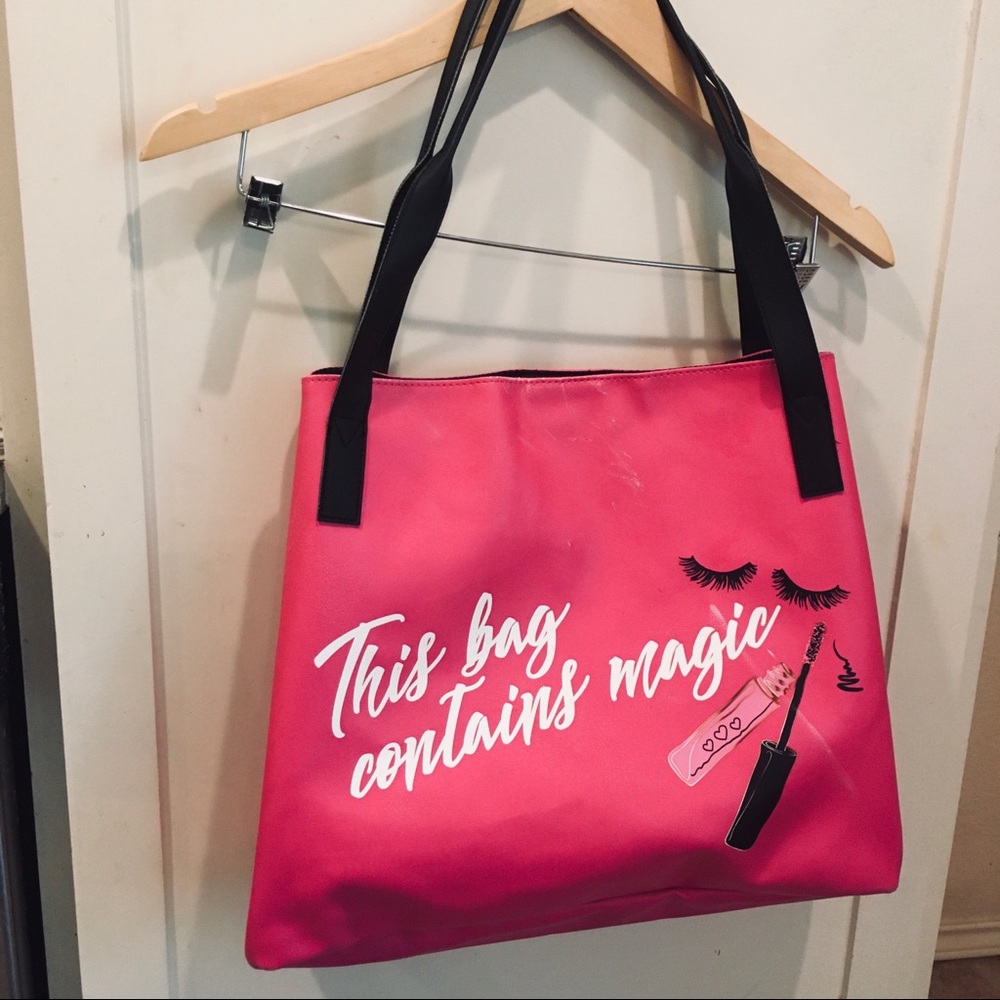“Free with a purchase over $25.00This bag contains Magic” beach tote hot Pink